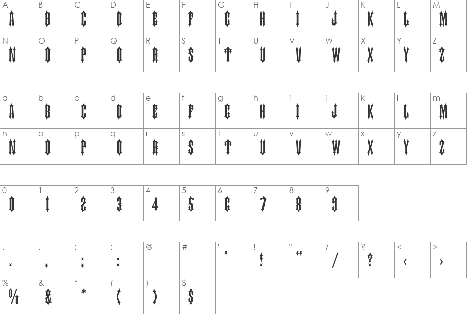 JudasCaps font character map preview