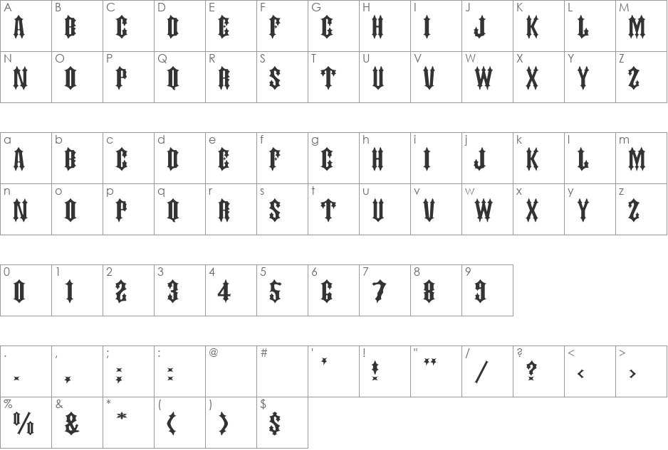 JudasCaps Ex font character map preview