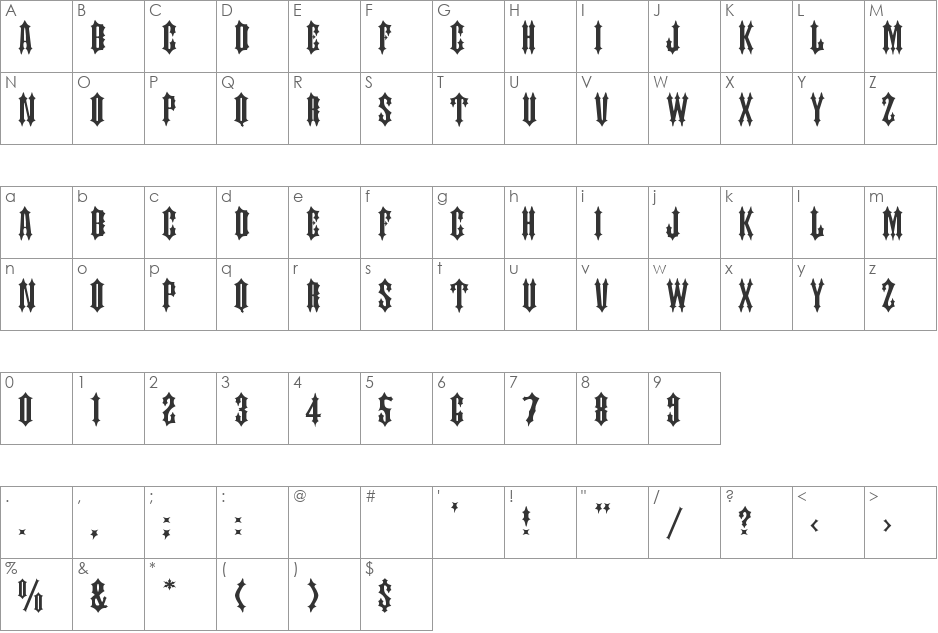 JudasCaps Wd font character map preview