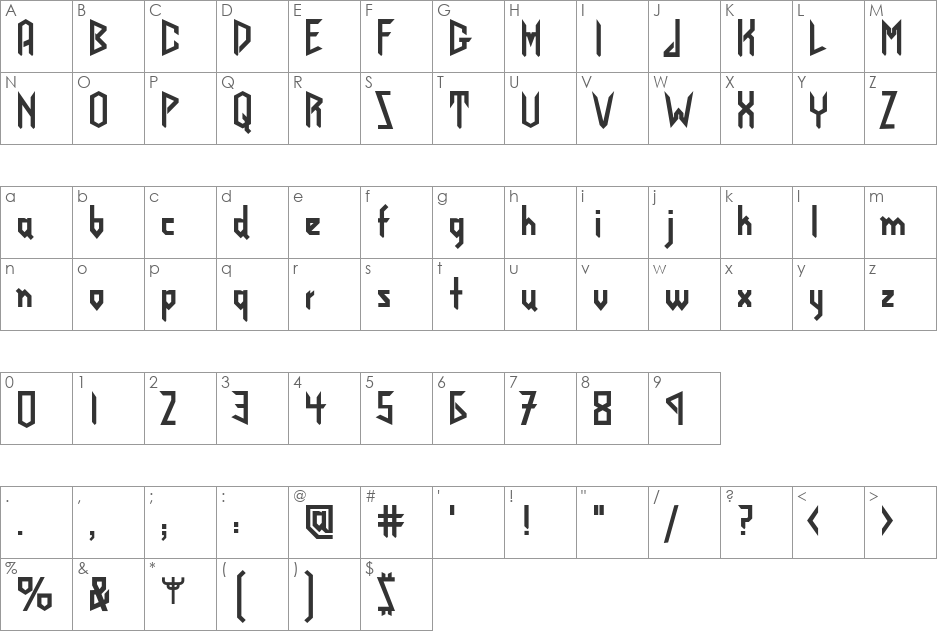 JudasPriest font character map preview