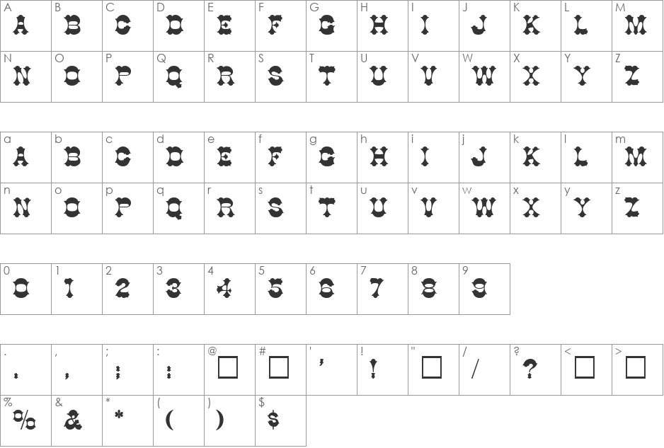 Judes font character map preview
