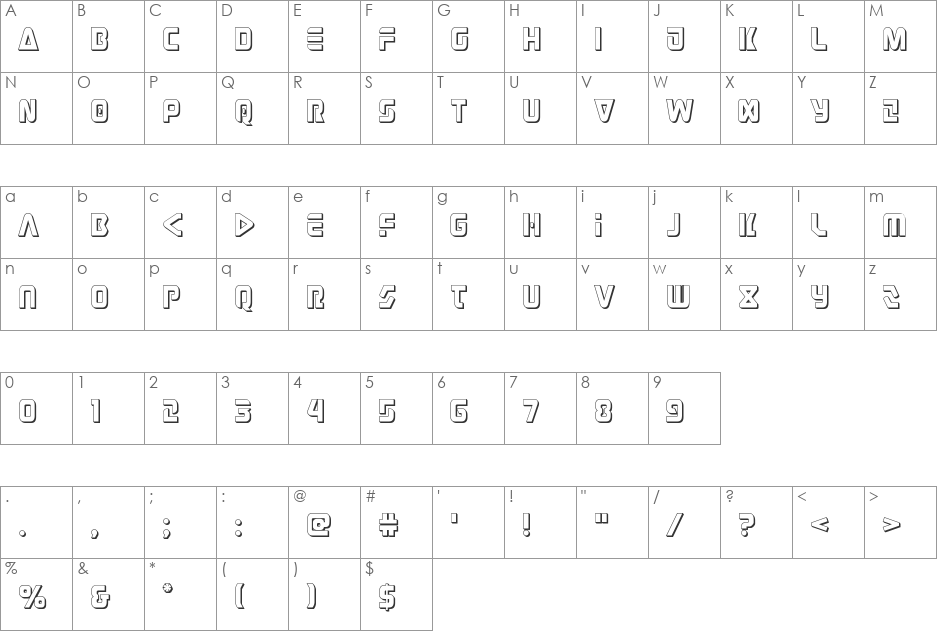 Judge 3D font character map preview