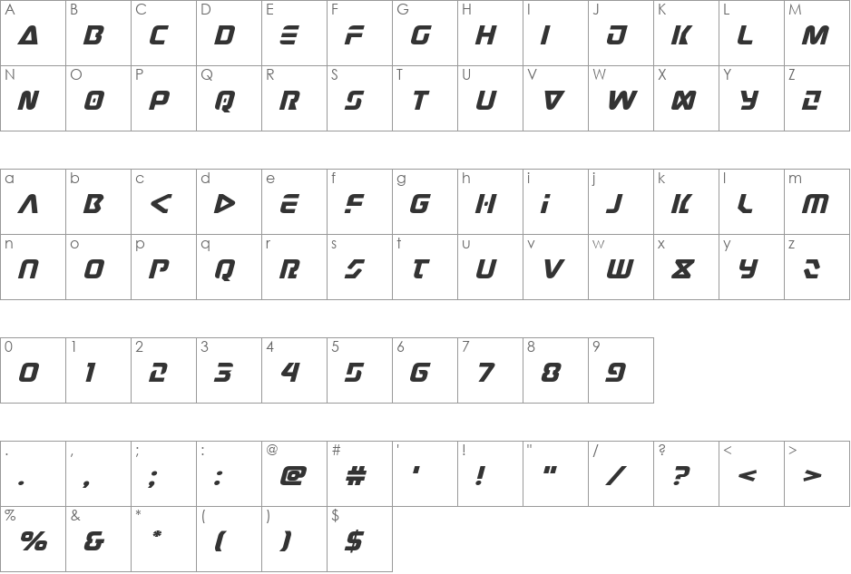 Judge Expanded Italic font character map preview