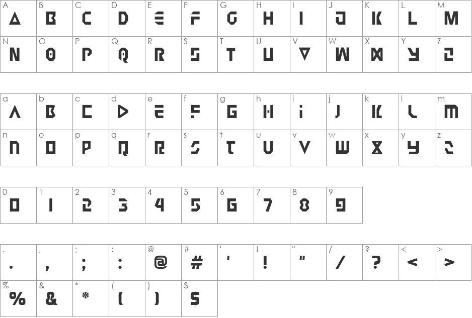 Judge Hard font character map preview