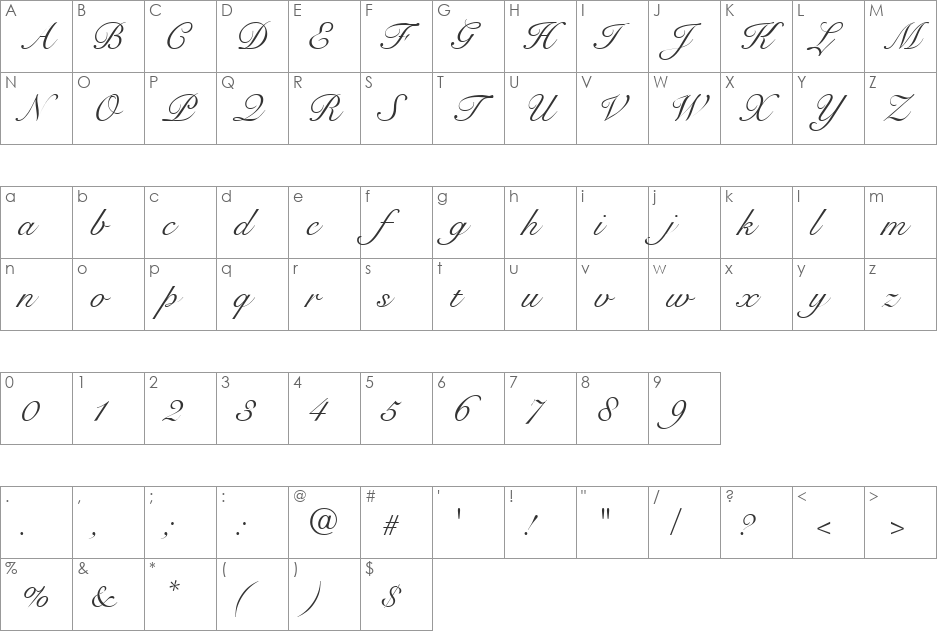 Judith font character map preview