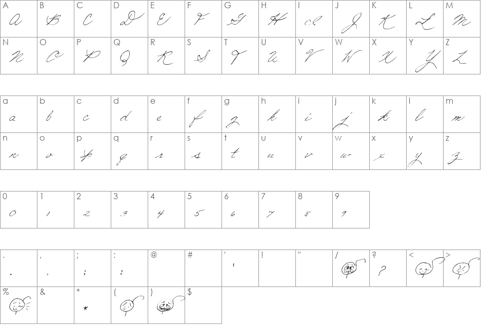 Judy font character map preview