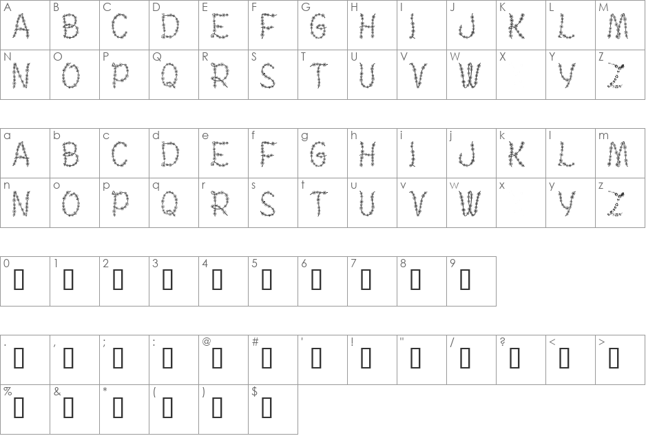 Judy's Garland font character map preview