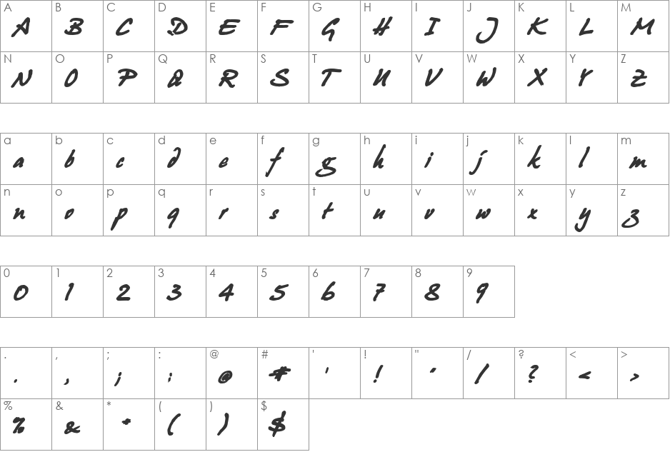 Juergen font character map preview