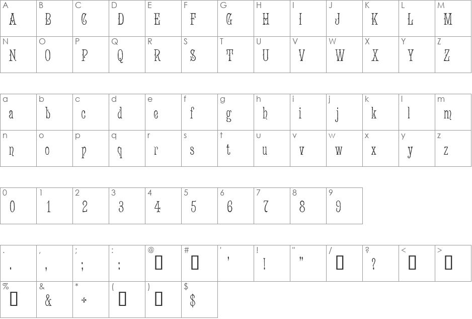 Jugend WF font character map preview