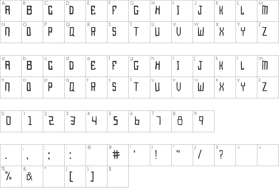 Jugg Head font character map preview