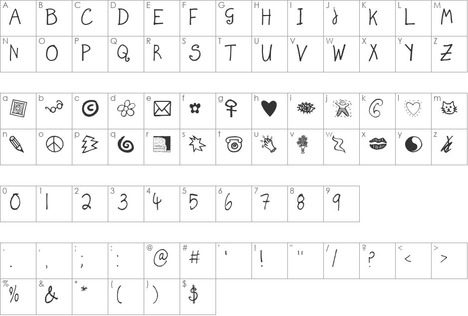 JULES P.C. WIMMIN font character map preview