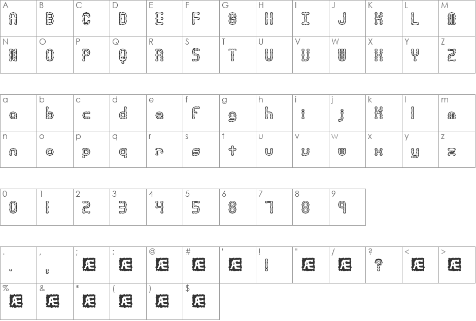 Arthritis BRK font character map preview