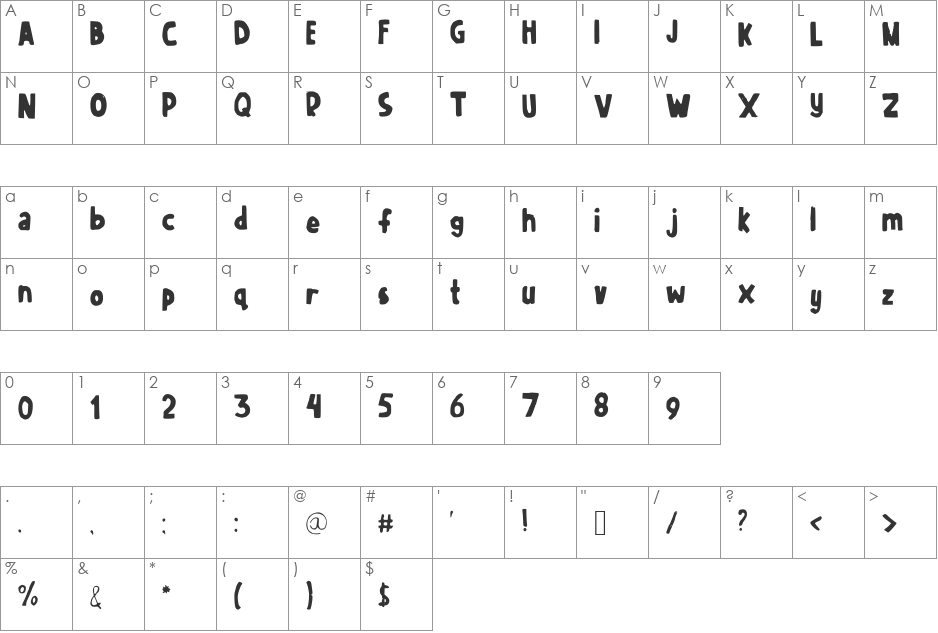JuliaGBooth font character map preview