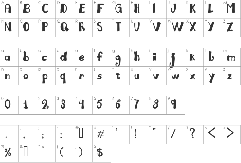 Juliana font character map preview