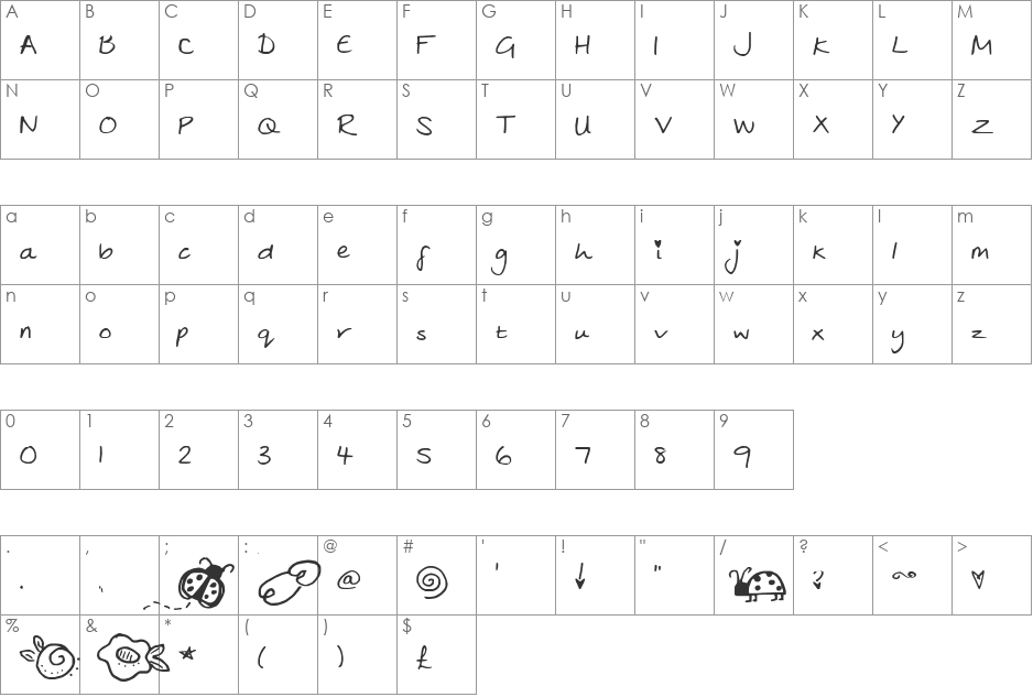 Julies font character map preview