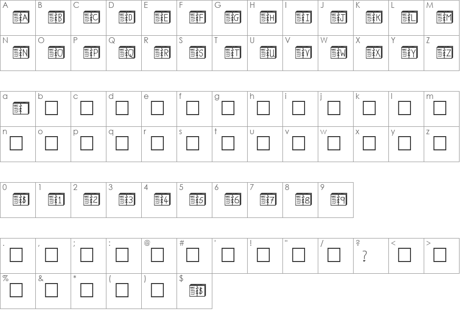 Jumble Book font character map preview