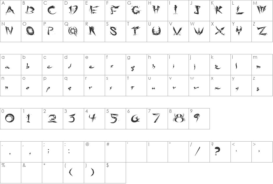 Jumble Dude font character map preview