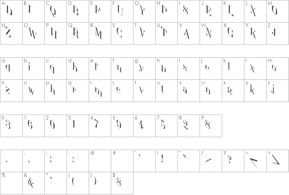 JumbleItalic font character map preview