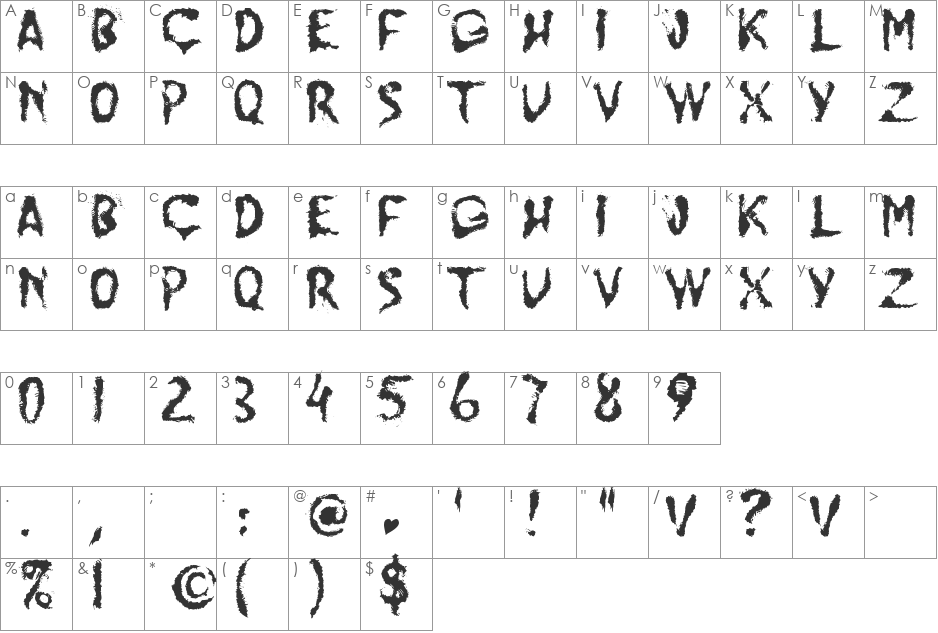 JUMP BURN IP font character map preview