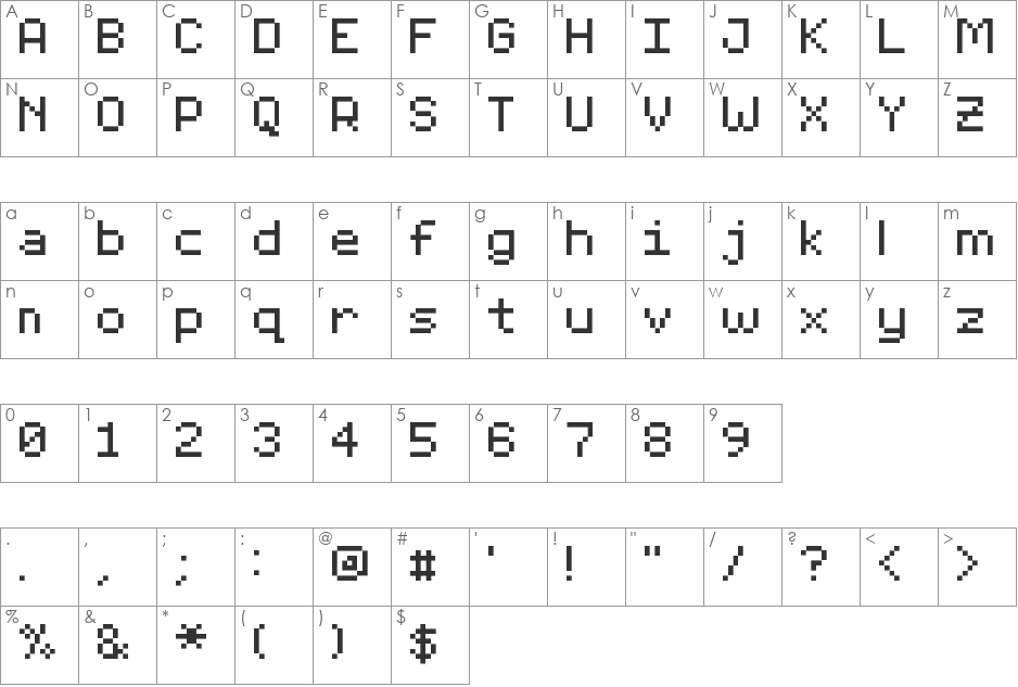 JumpNarrowNone font character map preview