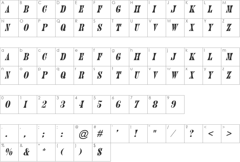 June font character map preview