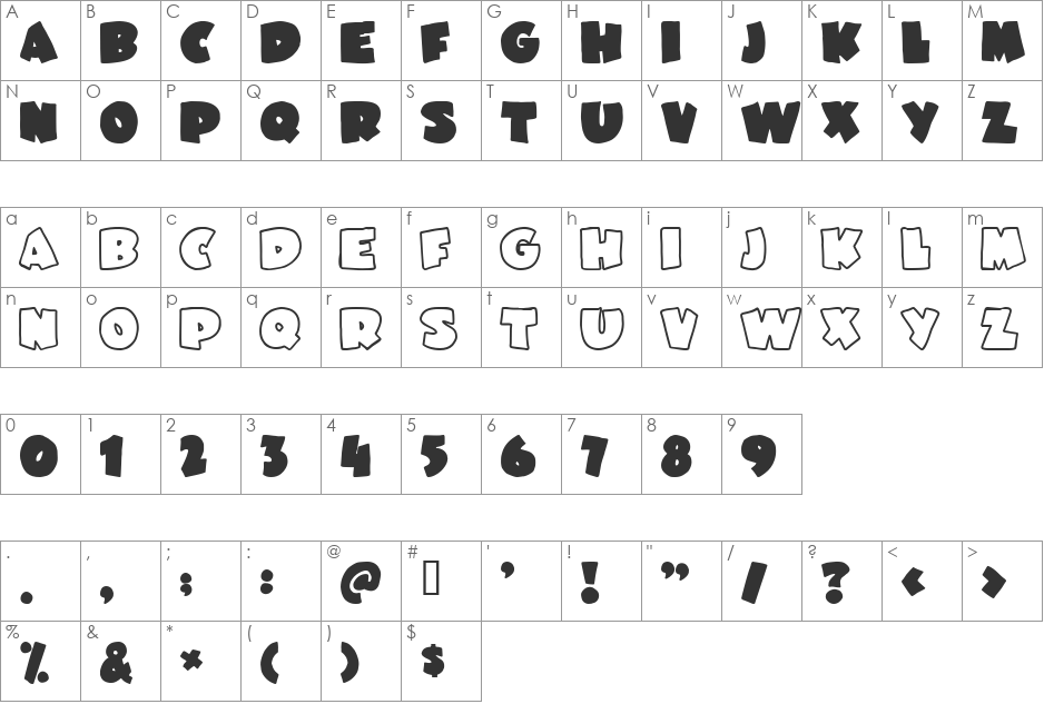 JuneBug font character map preview