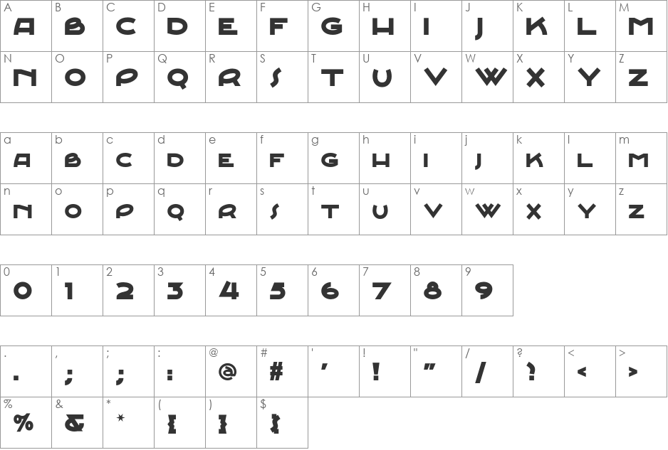 Junebug Stomp NF font character map preview