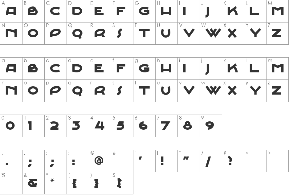 JunebugStompNF font character map preview