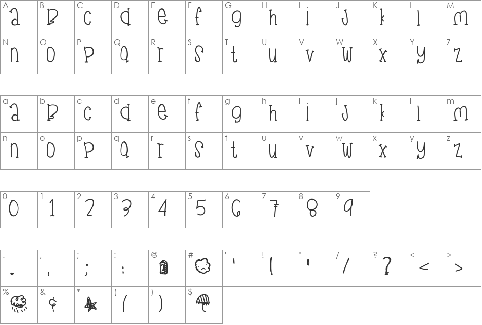 JuneGloom font character map preview