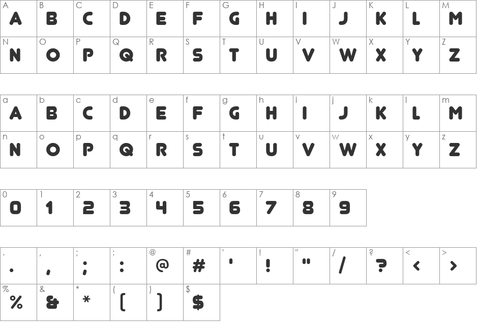 Junegull font character map preview