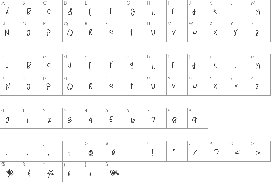 JunesPluto font character map preview