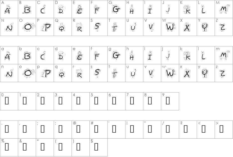 Jungle Jim font character map preview