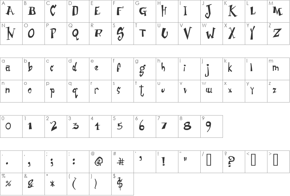 Junior & Stinky font character map preview