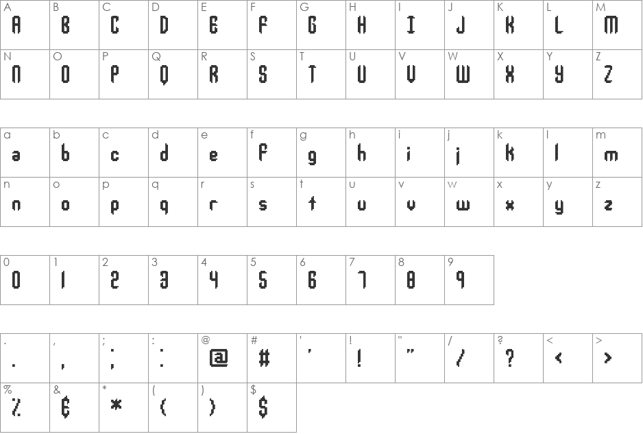 Jupiter Crash BRK font character map preview