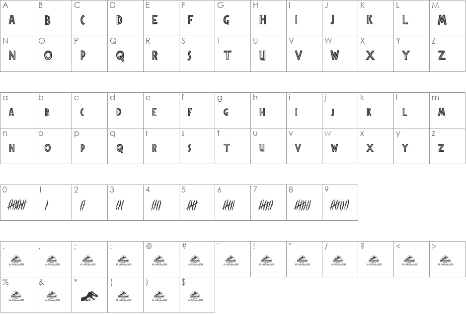 Jurassic Park font character map preview