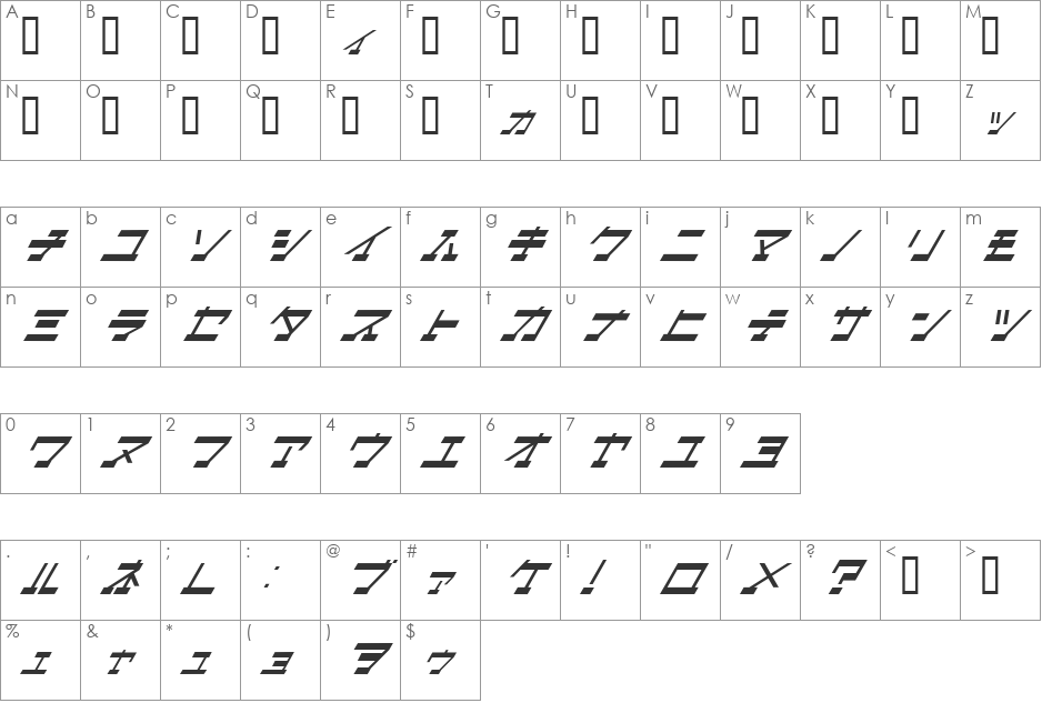 ArtificialSatellite font character map preview