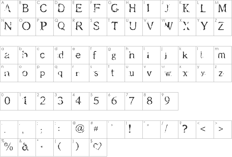 Just brittled font character map preview