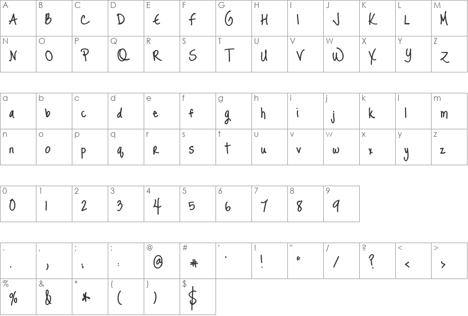 Just Me Again Down Here font character map preview