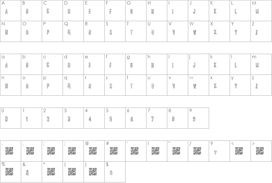JustBrains font character map preview