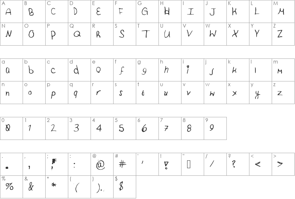 JustBreathe font character map preview