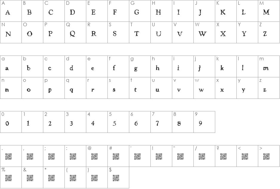 JusticeWanted font character map preview