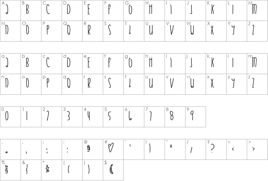 JustifyMyLove font character map preview