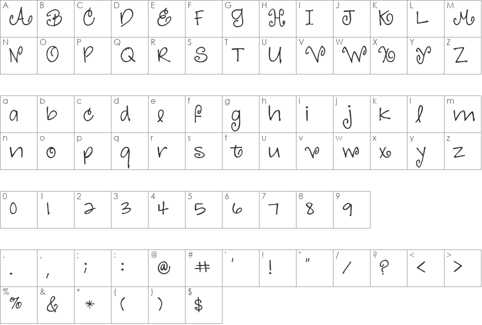 JustineOLD font character map preview