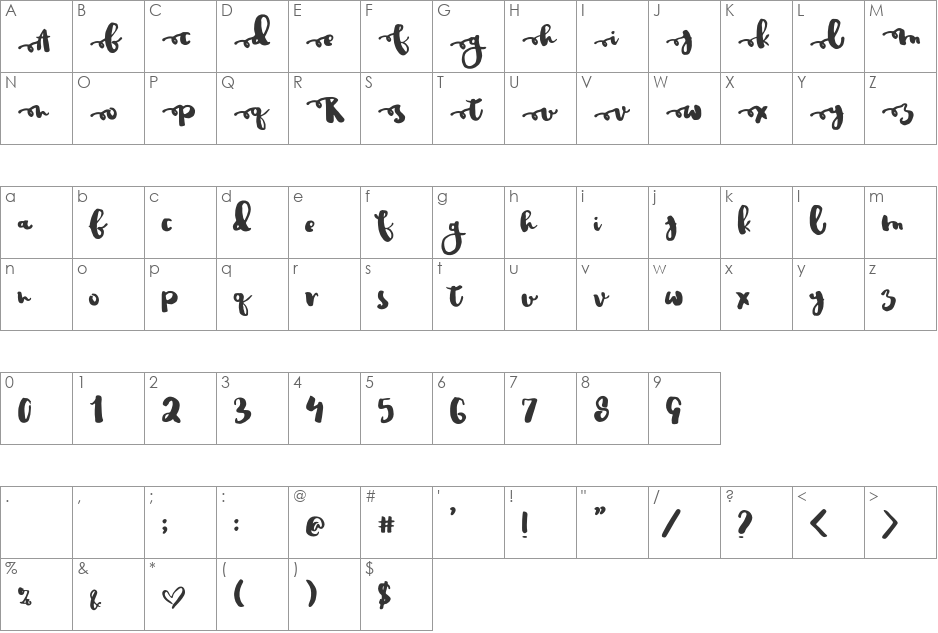JustinRoad font character map preview
