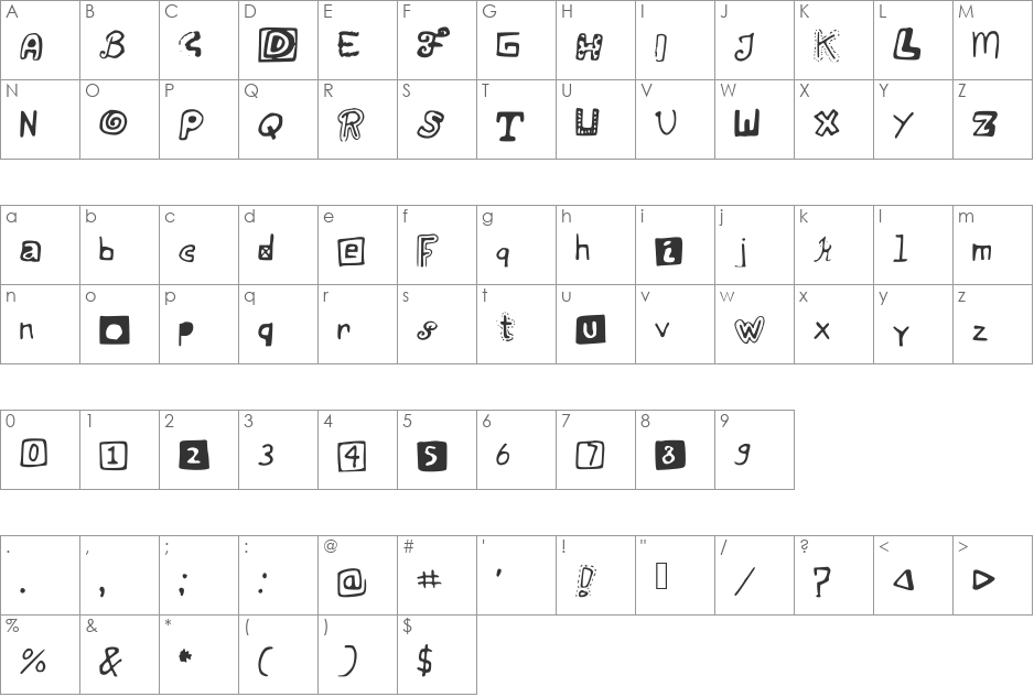 JustSomeRandomDoodles font character map preview