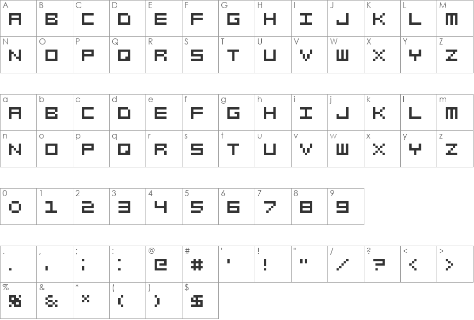 justSquares 5x5 font character map preview