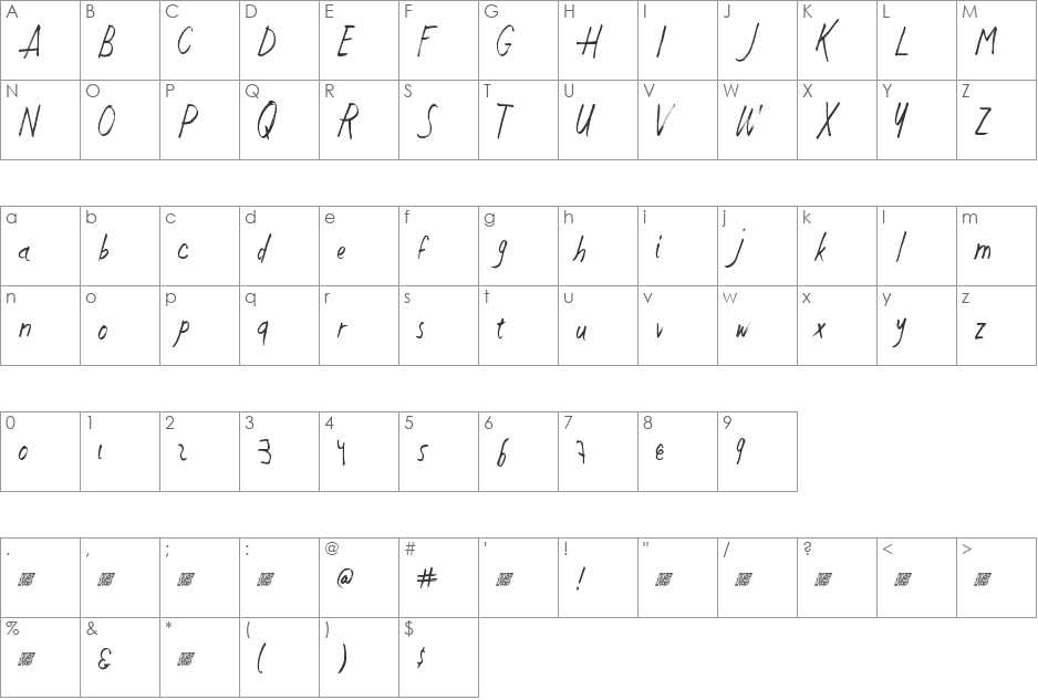 JustWriteDT font character map preview