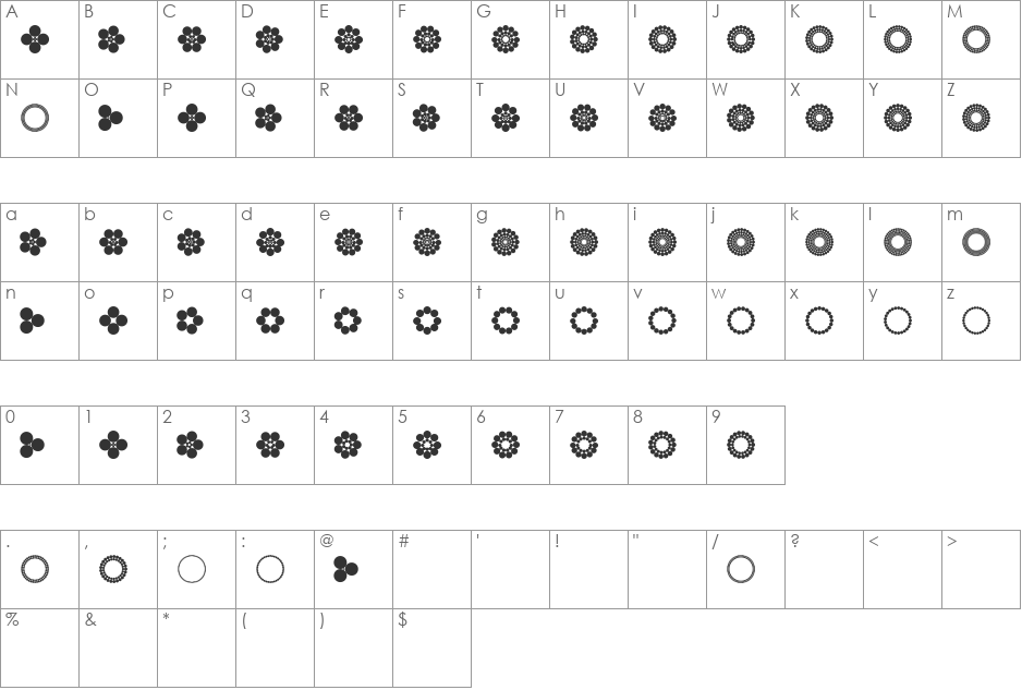 Juzudama font character map preview