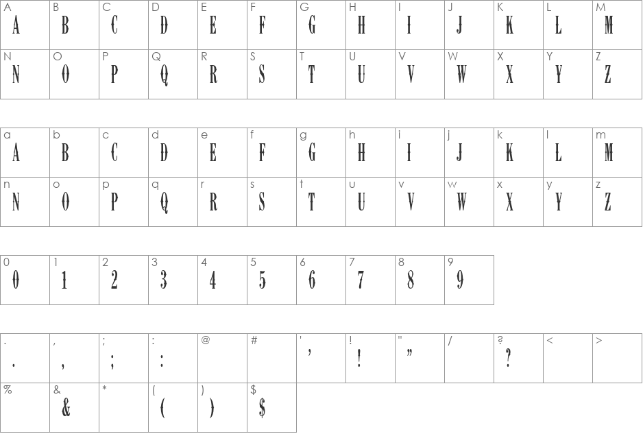 K22 Ambelyn Condensed font character map preview