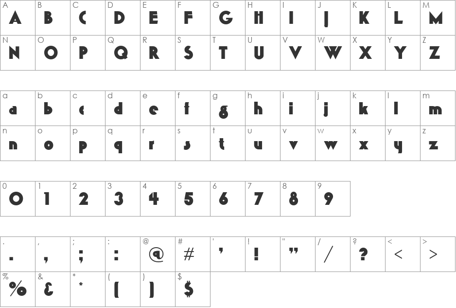 K22 Gadget font character map preview